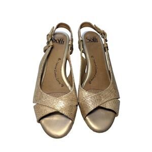 Sofft Leather Gold Metallic Snakeprint Slingback Leather Comfort Heel W Size 8